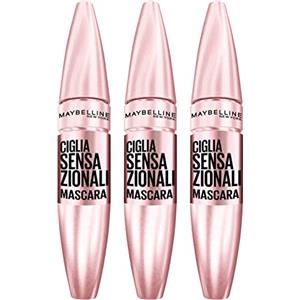 Maybelline 3x Maybelline New York Ciglia Sensazionali Mascara Volumizzante Colore Very Black Effetto Ventaglio Senza Grumi - 3 Mascara