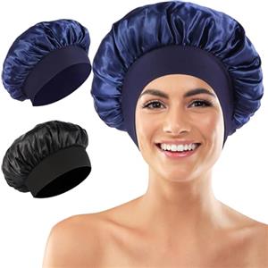 Inexorablex Cuffia Seta Capelli Notte, Cuffia in Seta per Dormire, Berretto per Dormire in Raso Morbido e Confortevole (Nero, Marina)