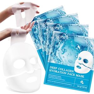 FuzzyUp Maschera Collagene Viso Coreana, Maschera Bio Collagene Viso Idratante, Rassodante, Antirughe, maschere collagene viso per Nutriente, Migliora l'elasticità Della Pelle, Adatto a Pelli Sensibili 4Pcs