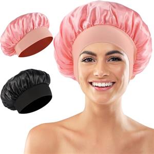 Inexorablex Cuffia in Seta per Dormire, Cuffia Seta Capelli Notte, Berretto per Dormire in Raso Morbido e Confortevole(Nero, Rosa)