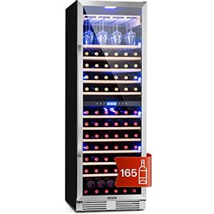 Klarstein Cantinetta Vino Design da Incasso, Cantinetta Vino Refrigerata a Zona Doppia per Vino Rosso, Bianco e Birra, Controlli Touch, Frigo Vino Cantinetta per Esterno/Interno, 433L, 165 Bottiglie