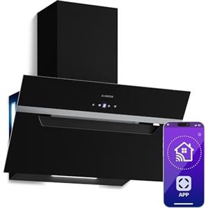 Klarstein BigBite Cappe Inclinate - 60cm, Cappa Cucina Angolare, 417 m³/h, Touch, LED, A+++, 3 Velocità & Boost, Filtro Carbone, Scarico & Ricircolo, Design Moderno, Silenziosa, Nero