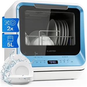 Klarstein Amazonia Mini Lavastoviglie - Portatile Compatta, 7 Programmi, 5L Serbatoio o Attacco Diretto, Silenziosa 58dB, Classe energetica D, Display Digitale, per Cucine Piccole, Blu