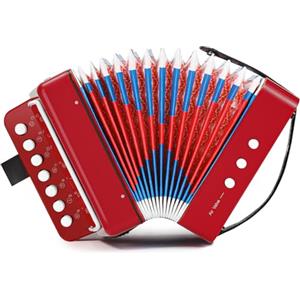 TLGREEN Fisarmonica per Bambini, 10 Tasti Organetto Strumento Musicale con Cinghie, Regalo per Principianti, Fisarmonica Adulti e Bambini dai 3 Anni in Su, Rosso