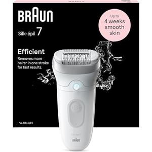 Braun Silk Epil 7 Epilatore Elettrico Donna, Rasoio Elettrico Donna, Con Testina Ampia Per Una Epilazione Semplice, Wet & Dry, Pelle Liscia a Lungo, 7-011, Bianco/Argento