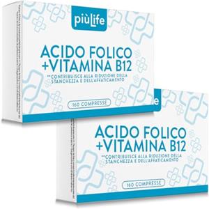 +LIFE Acido Folico 400 μg Con B12 320 Compresse PiùLife, 1 Al Giorno, Folina Integratore Acido Folico E Vitamina B12, Energia Contro Stanchezza E Affaticamento, Mamma