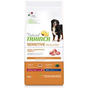 Natural Trainer Sensitive Adult Medium Maxi con Maiale - Alimento Completo Monoproteico per Cani - 12 Kg