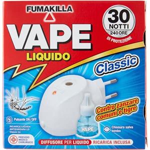 Vape Diffusore Liquido Antizanzare + Ricarica Liquida Classic 30 Notti 15ml, Diffusore Elettrico per Zanzare, Antizanzare con Ricarica Efficiente 240 Ore, Protezione Contro Zanzare Comuni e Tigre