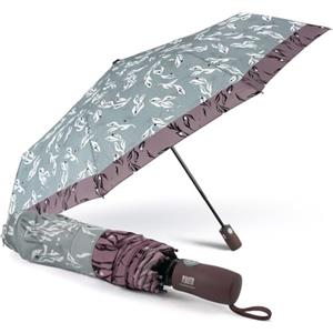 PERLETTI Ombrello Pieghevole Antivento Donna con Fiori - Ombrello Compatto da Borsa Resistente Apri Chiudi Automatico - Ombrellino Ragazza da Viaggio Robusto - Diametro 98 cm (Azzurro Bordo Malva)