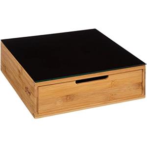 DEGHI Portacapsule 30x10h cm a cassetto in bambù naturale e vetro temperato nero con 2 cassetti