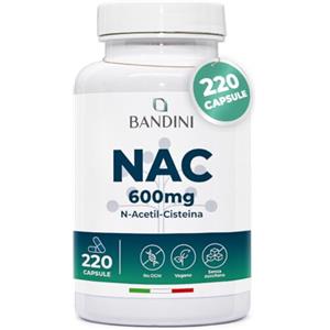 Bandini® NAC N-Acetil-Cisteina 220 Capsule 600mg (+7 Mesi),Precursore del Glutatione, Acetilcisteina 600mg, 1 Capsula al Giorno, Alto Dosaggio di N-Acetilcisteina Aumentata, Integratore 100% Vegano