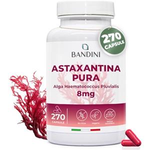 Bandini® Astaxantina pura 270 capsule - 9 mesi di scorta | Potente antiossidante naturale da alga Haematococcus Pluvialis | Natural Astaxanthine 8 mg per capsula | Senza magnesio stearato, Senza OGM