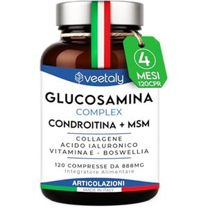 veetaly Glucosamina Condroitina MSM - Integratore Articolazioni e Cartilagine Ginocchio con Collagene, Acido Ialuronico, Vitamina E, Boswellia - 4 Mesi, 120 cpr