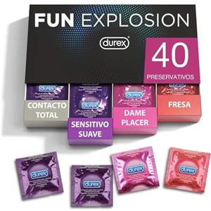 Durex Fun Explosion Mix di Preservativi Sottili, Con Rilievi e Nervature e Aromatizzati, 40 Profilattici, Esclusiva Online