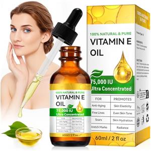 Generico Olio di Vitamina E Naturale Altamente Concentrato Da Diluire in Siero Viso, Crema Antirughe, Prodotti per Capelli, Unghie e Cuticole Antiossidante, Antietà, Antimacchie, Lenitiva 60ml