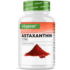 Vit4ever Astaxantina 12 mg - 150 capsule softgel (scorta 10 mesi) - Premium: vera astaxantina da microalga Haematococcus pluvialis pura - Ottimizzata con vitamina E e olio d'oliva