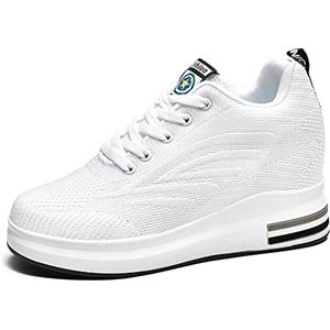 AONEGOLD Scarpe con Zeppa Donna Sneakers da Ginnastica Running Sportivo Outdoor Fitness Tennis Casual Scarpe 9cm（Bianco，37 EU）