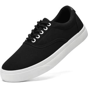 sharllen Uomo Tela Scarpe Basso Top Sneaker Allenatori Casual Lace Up Spessa Suola Traspirante Moda Plimsolls Pompe Scarpe da Tennis per Gli Uomini(Black 270)