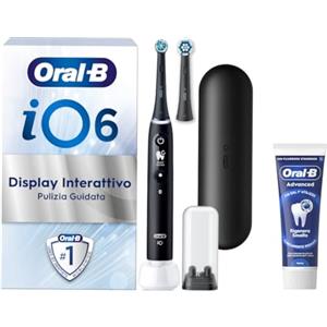 Oral-B Spazzolino Elettrico Ricaricabile iO 6N Nero, 1 Spazzolino Elettrico, 2 Testine Di Ricambio, Custodia Da Viaggio + 1 Dentifricio Oral-B Advanced Rigenera Smalto, Pulizia Denti Efficace