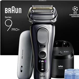 Braun Serie 9 PRO + Rasoio Elettrico Barba, Wet&Dry, 5+1 Lame Di Precisione Ultra Sottili, Regolabarba Uomo, Rasoio Barba, 60 Min Utilizzo, PowerCase, Stazione SmartCare 6in1, Serie 9677cc, Argento