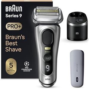 Braun Series 9 PRO +, Rasoio Elettrico Barba, Regolabarba Uomo, Rifinitore di precisione, con PowerCase, Lame Flessibili, SmartCare, Impermeabile, Batteria Litio Ion, Idea Regalo, 9577cc Argento