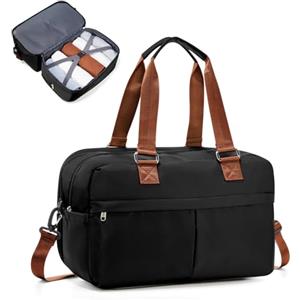 SEAFEW Borsone da Viaggio,Bagaglio a Mano 40x30x20 Ryanair Borsa da Viaggio Espandibile,Borsa da Cabina Ryanair Borsa Sportiva Borsone da Palestra Borsa da Weekend,N5-Marrone-nero