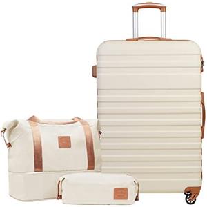 COOLIFE Set Valigie, Valigia Trolley Set di 3 Pezzi Valige rigide per Viaggiare con TSA Serratura 1 borsa da viaggio e 1 trousse da toilette, Albicocca/Bianco, Set di valigie 3pzs (20")