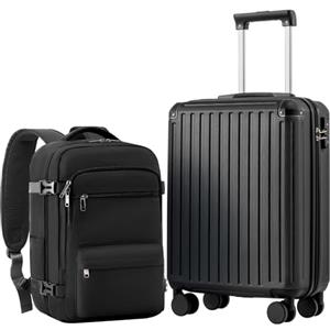 COOLIFE EasyJet Trolley Bagaglio a Mano 55x40x20 e Zaino da Imbarco 20L(40x25x20cm) Set di Valigie, Valigia Bagaglio a Mano, Chiusura a Combinazione Laterale con TSA per Ryanair
