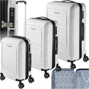 tectake® Set di Valigie Rigide, 3 Pezzi, Trolley da Viaggio con Lucchetto TSA, Set Trolley con Manici Telescopici, Scocche in ABS con Rivestimento in Policarbonato, Espandibili - Bianco