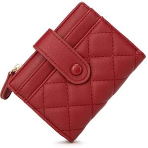 CHAOFANXI Portafoglio Donna Piccolo in Pelle da Donna, Portamonete Piccoli Bifold Piccola Corto Portamonete con Cerniera e chiusura a Scatto Scomparti con Diversi Scomparti per Carte,Rosso