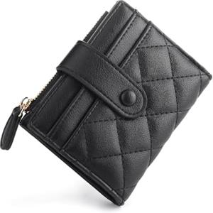 CHAOFANXI Portafoglio Donna Piccolo in Pelle da Donna, Portamonete Piccoli Bifold Piccola Corto Portamonete con Cerniera e chiusura a Scatto Scomparti con Diversi Scomparti per Carte, Nero