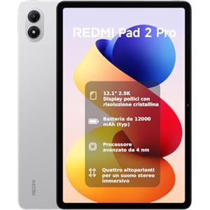 XIAOMI REDMI Pad 2 Pro, 6+128GB, Display 12.1 2.5K 120Hz, Batteria 12000mAh (tip), Processore 4nm, Interconnettività Smart, Garanzia 2 anni, Silver, Caricatore non incluso