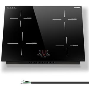 Karinear Piano Cottura a Induzione 4 Fuochi, 6600W Piano Cottura Elettrico Incasso con Controllo Toccare, 60cm Piastra a Induzione 4 Zone con Timer, Blocco Bambini, Power Boost, Pause, Senza Spina