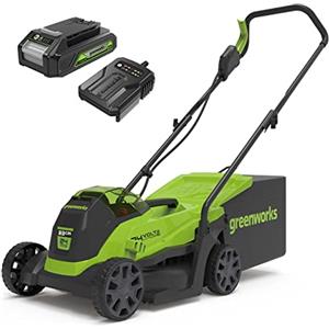 Greenworks 24V Tagliaerba a Batteria con Motore Brushless per Piccoli Prati Fino a 140m², Ampiezza di Taglio 33cm, Sacca da 30L CON Batteria da 24V 2Ah & Caricabatterie, Garanzia 3 Anni-GD24LM33K2
