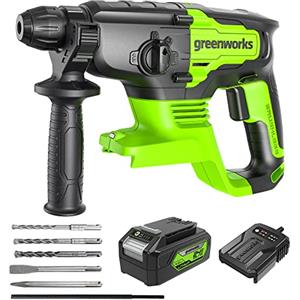 Greenworks Tools, Trapano a percussione (Li-Ion 24V 10000 giri/min velocità max 2 joule coppia funzione 4in1 con sicurezza e arresto rotazione con batt. 4Ah e carica),verde grigio nero