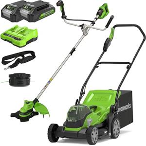 Greenworks Bundle: G24X2LM36 Tagliaerba a Batteria per Prati Fino a 420m², Batterie 24V e Caricabatterie GSK24B2X, 2x24V Decespugliatore con Motore Brushless GD24X2BCB