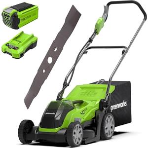 Greenworks 40V Tagliaerba a Batteria per Prati Fino a 200 M², Ampiezza di Taglio 35cm, Sacca da 40L, CON Batteria 40V 2Ah e Caricabatterie-G40LM35K2 + Greenworks Lama di Ricambio da 35 cm