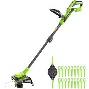 Greenworks 24V Tagliabordi a batteria, larghezza di taglio 30 cm, testa del motore rotante e inclinabile di 90°, con bobina di cavo e 20 lame in plastica, senza batteria né caricabatterie