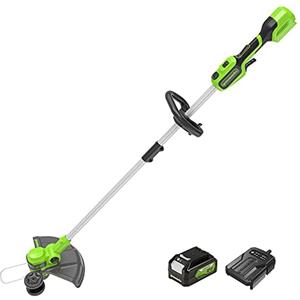 Greenworks 24V Tagliabordi con Ruota a Batteria per Giardini Medi, Ampiezza di Taglio 33cm, Filo di Nylon da 2mm con Autofeed, Batteria 24V 4Ah e Caricabatterie, Garanzia 3 Anni G2D4LT33K4