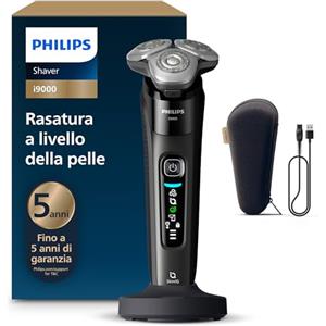 Philips Shaver i9000, rasoio elettrico Wet & Dry, inchiostro nero, con tecnologia Skin IQ, triplo sistema di sollevamento e taglio, doppie lame di precisione rotanti a 360 gradi in acciaio, X9000/10