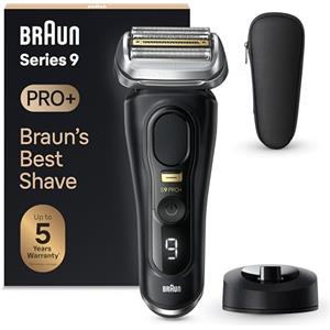Braun Series 9 PRO +, Rasoio Elettrico Barba, Regolabarba Uomo, Rifinitore di precisione, Custodia da Viaggio in tessuto, Batteria Litio Ion, 100% Impermeabile Idea Regalo, 9510s Nero
