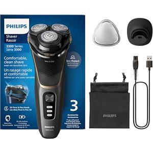 Philips rasoio elettrico serie 3000 - Rasoio elettrico Wet&Dry per uomo, tecnologia SkinProtect, colore Deep Black, rifinitore a scomparsa, supporto di ricarica, astuccio da viaggio (modello S3342/13)