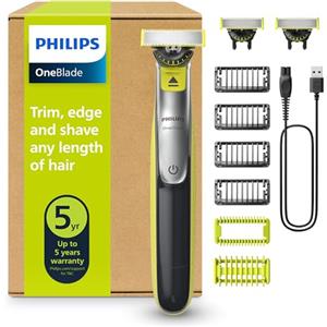 Philips OneBlade QP2834/31 - Regolabarba elettrico 360 autentico, per viso e corpo, 3 lame da 360, 4 pettini per barba (1, 2, 3, 5 mm), 1 kit per il corpo
