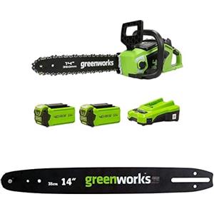 Greenworks Motosega a Batteria con Motore Brushless, Lunghezza Barra 14 Pollice (35cm), 2 Batterie da 40V 2Ah e caricabatterie + Greenworks 35cm Barra