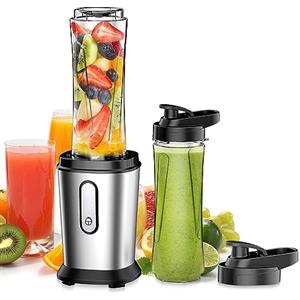 Qxmcov Mini Frullatore Portatile, 500W Frullatore Elettrico, Blender Frullatore, Compatto 600ml,Senza BPA,4 Lame Inox, 2 Bottiglie Portatili,2 Coperchi da Viaggio, Mixer per Smoothie