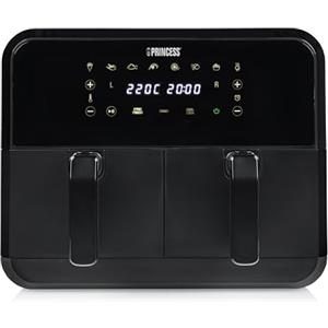 Princess Friggitrice ad aria calda a doppia camera con capacità di 2 x 4 l, Temperature separate per 2 scomparti - 8 programmi - 182068, 2400 Watt, 38,4 x 37,4 x