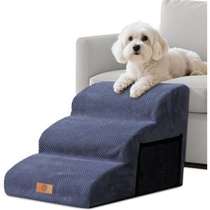 Masthome Scaletta Per Cani,Masthome Scala Per Cani Letto In Spugna,Scaletta 3 Gradini Per Animale Domestico,Rampa Per Cane,Con Coperchio Rimovibile e Lavabile in Lavatrice,per letto,divano e auto,Blu Navy