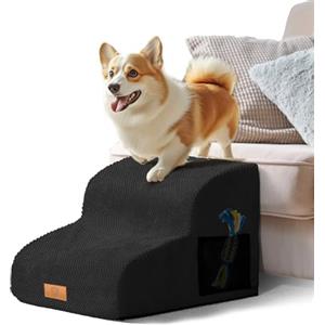 Masthome Scaletta per Cani,Masthome Rampa per Cani Letto,Gradini per Cane in Spugna,Scala Antiscivolo per Animal Cuccioli,Anziani e Feriti, con Copertura Rimovibile e Lavabile,per Letto e Divano,Nero