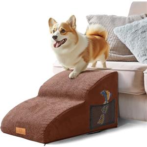 Masthome Scaletta per Cani 2 Gradini Estesa, Rampa Antiscivolo per Cane Letto/Divano, Scala per Cani in Spugna Alta Densità con Fodera Rimovibile e Lavabile, Scale per Cane Piccoli/Medi (Marrone)