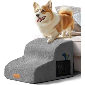 Masthome Scaletta per Cani, Masthome Scala per Cani in Spugna, Scaletta per Cane Letto, Rampa Antiscivolo per Animali Domestici, con Copertura Rimovibile e Lavabile, per Cane Giovani, Anziani e Feriti, Grigio